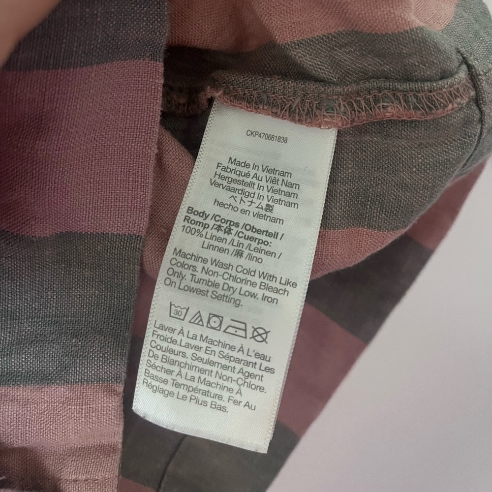 Madewell 100% Linen Striped Button down Tee L - Picture 4 of 5